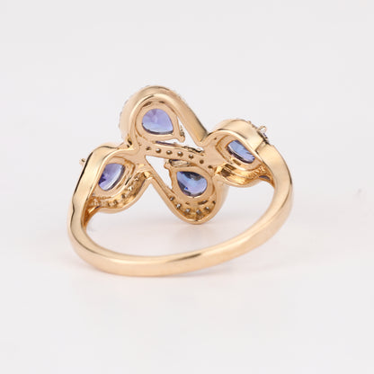 Natural Tanzanite Ring With Diamonds 1.3 Carats 9K Yellow Gold