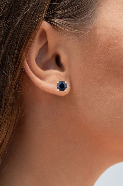 Blue Sapphire Stud Earrings 1.69 Carats 10K Yellow Gold