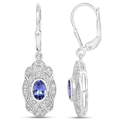 Natural Tanzanite Earrings With White Topaz 1.08 Carats Sterling Silver