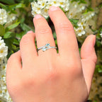 Natural Blue Zircon Ring With White Topaz 1.24 Carats Gold Plated Silver