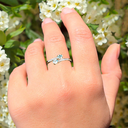 Natural Blue Zircon Ring With White Topaz 1.24 Carats Gold Plated Silver