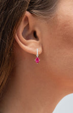Ruby Dangle Earrings Diamonds 1.74 Carats 10K White Gold