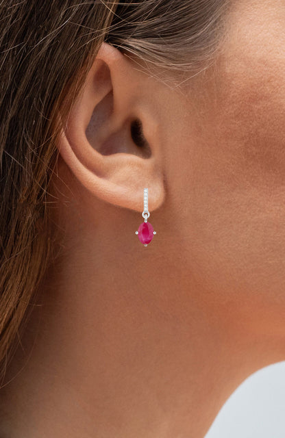 Ruby Dangle Earrings Diamonds 1.74 Carats 10K White Gold