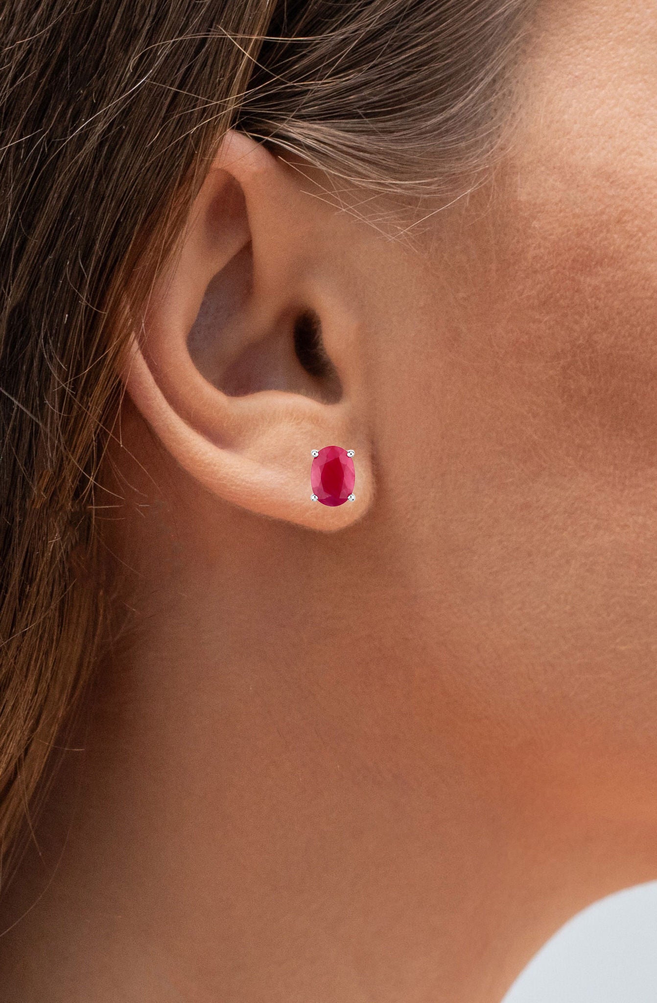 Ruby Stud Earrings 1.68 Carats 10K White Gold