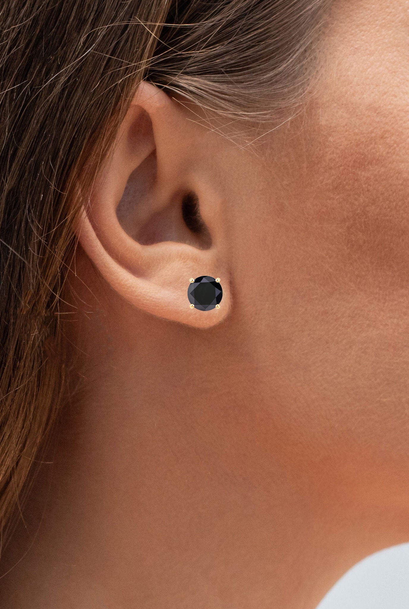 Black Diamond Stud Earrings 3.4 Carats 14K Yellow Gold