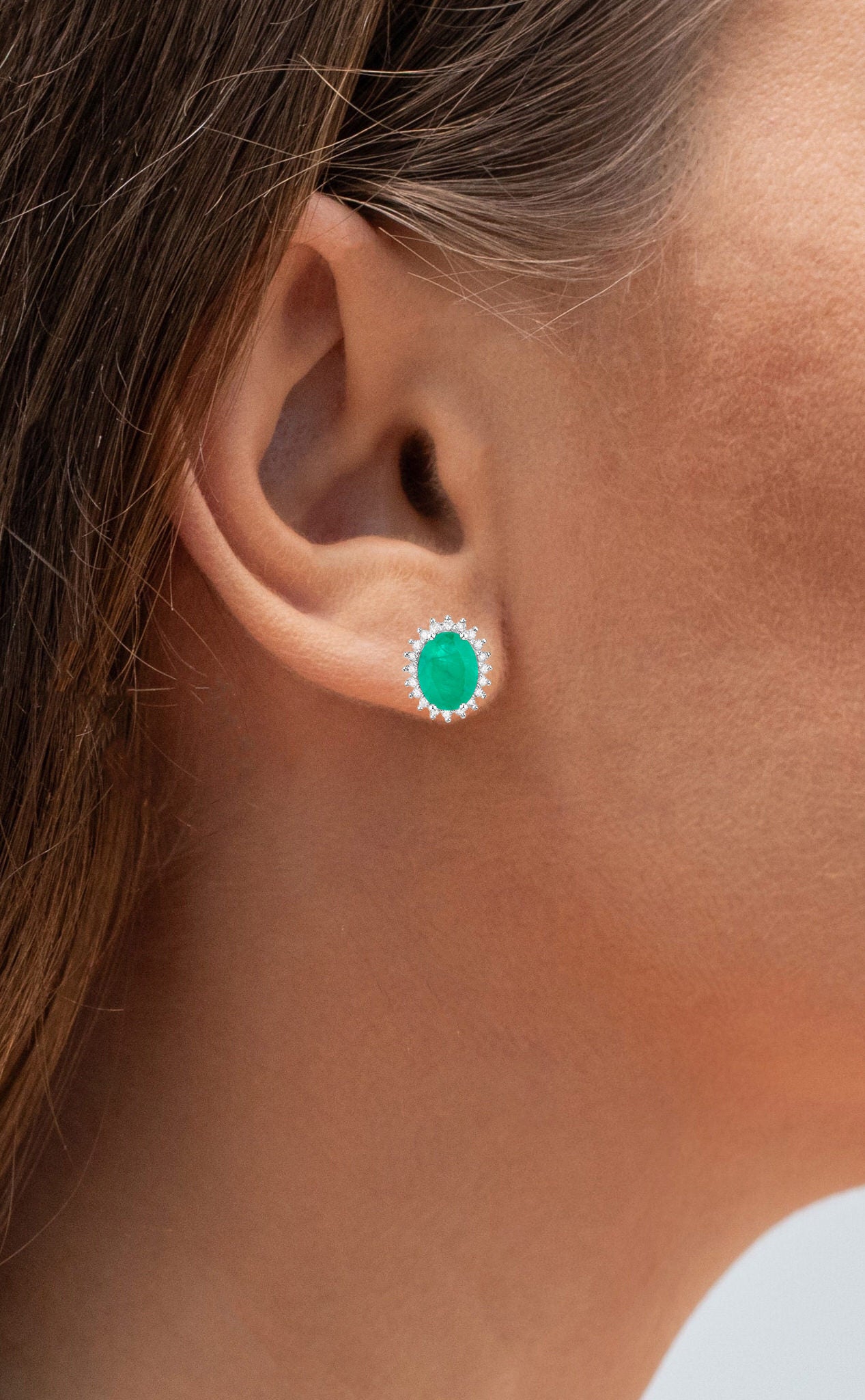 Zambian Emerald Earrings Diamonds 2.65 Carats 10K White Gold