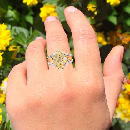 Natural Ethiopian Opal Ring With White Topaz 0.96 Carats Gold Plated Silver