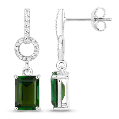 Green Tourmaline Dangle Earrings Diamonds 2.26 Carats 14K White Gold