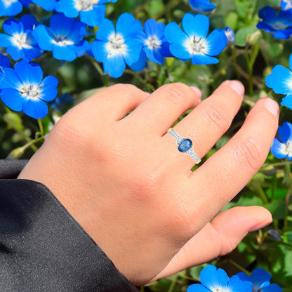 Blue Sapphire Ring White Diamonds 1.04 Carats 10K Yellow Gold