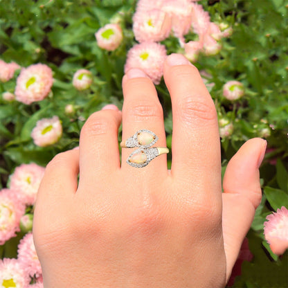 Natural Ethiopian Opal Ring With White Topaz 1.01 Carats Gold Plated Silver