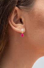 Ruby Dangle Earrings Diamonds 2.45 Carats 10K Yellow Gold