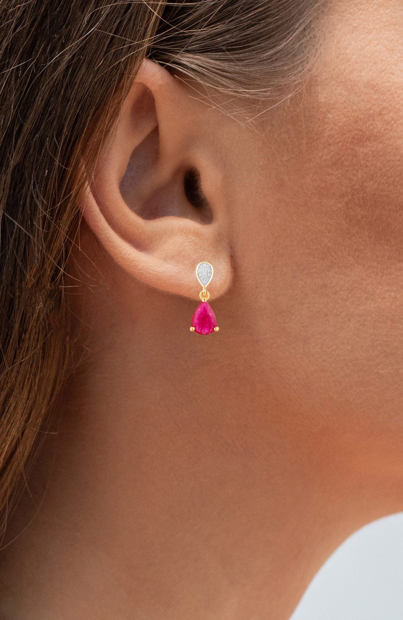 Ruby Dangle Earrings Diamonds 2.45 Carats 10K Yellow Gold