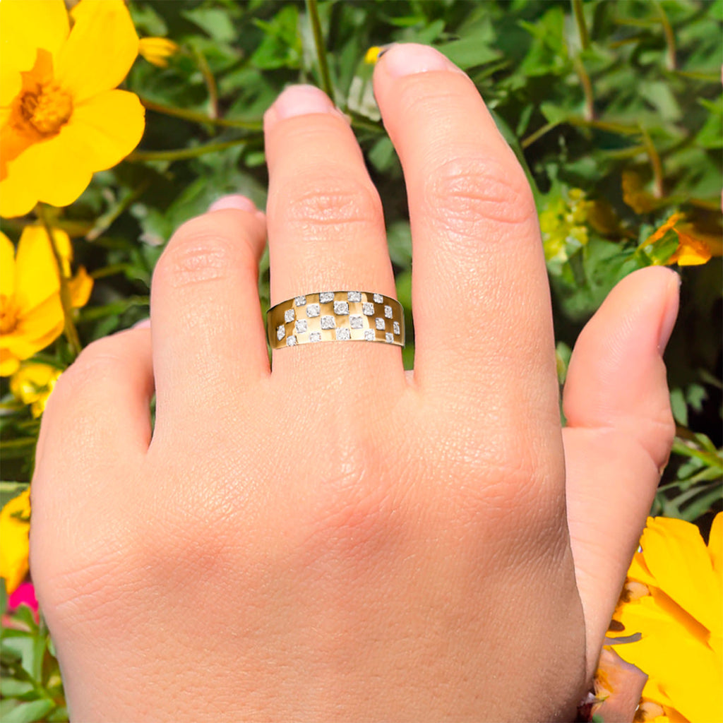 Diamond Band Ring 0.18 Carats Gold Plated Silver