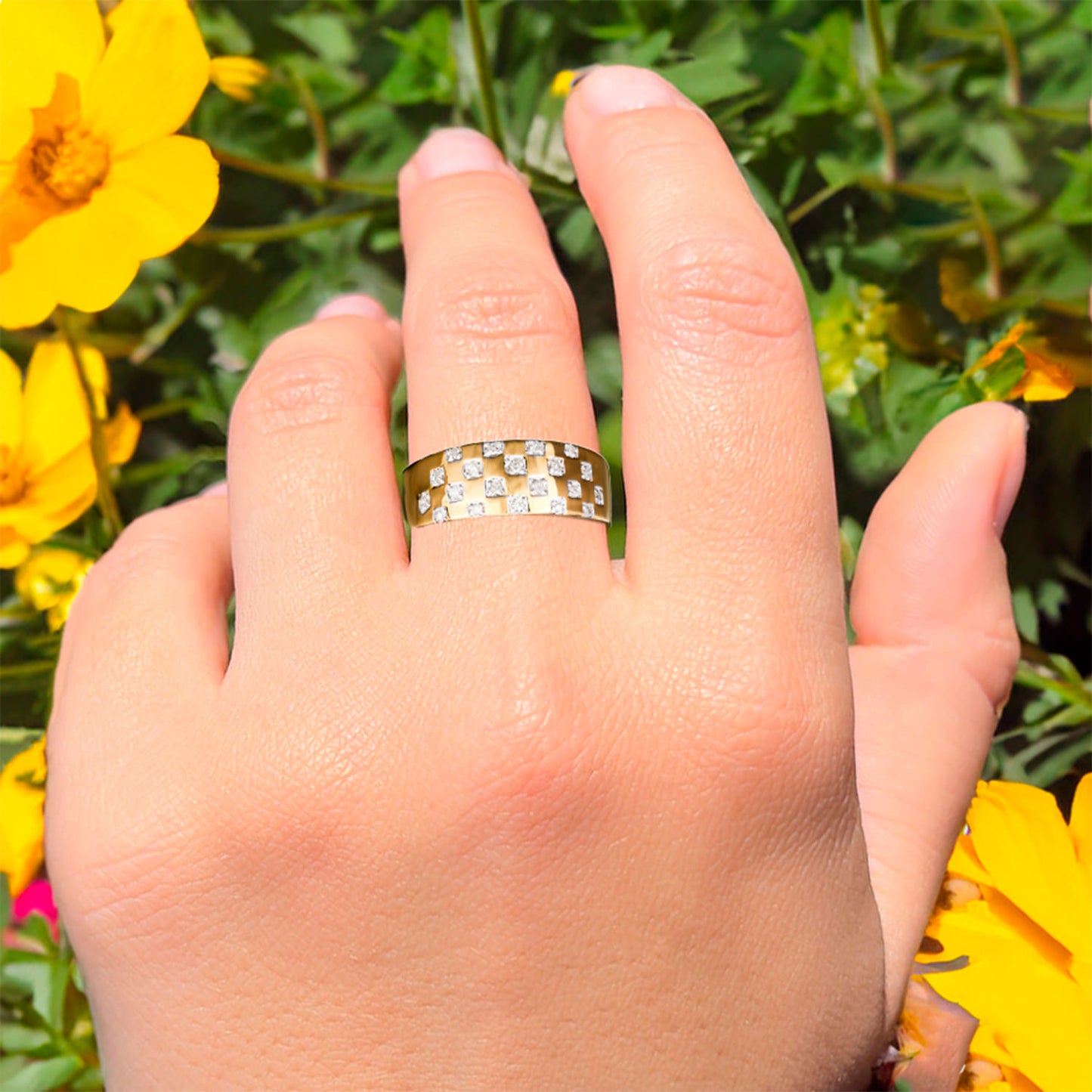Diamond Band Ring 0.18 Carats Gold Plated Silver