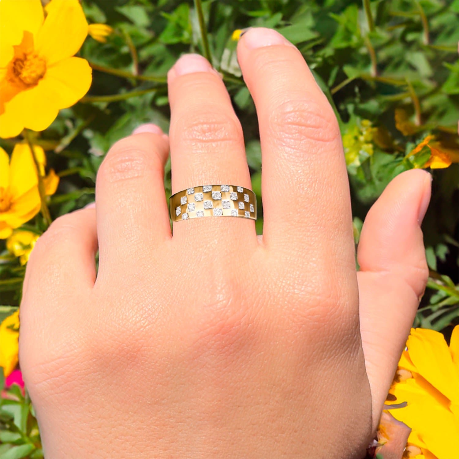 Diamond Band Ring 0.18 Carats Gold Plated Silver