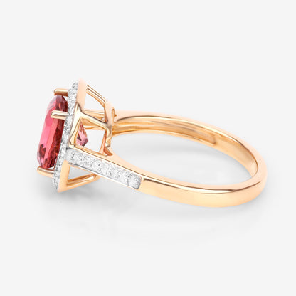 Natural Pink Tourmaline Ring With Diamonds 2.68 Carats 14K Yellow Gold