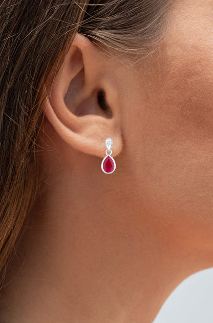 Ruby Earrings Diamonds 1.64 Carats 10K White Gold