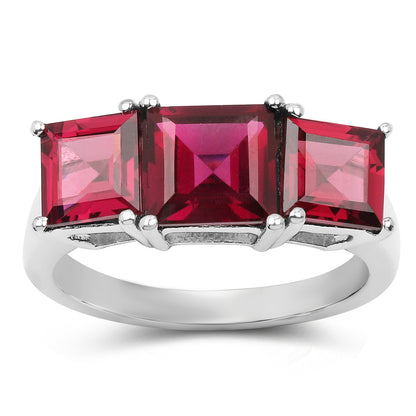 Natural Rhodolite Three Stone Ring 4.9 Carats