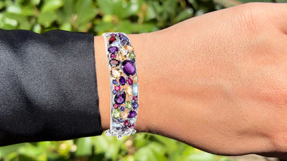 Multicolor Gemstone Bangle Bracelet 21 Carats Sterling Silver