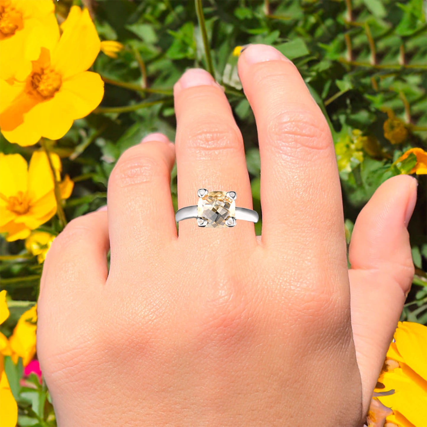 Citrine Ring With Diamonds 3.12 Carats Sterling Silver