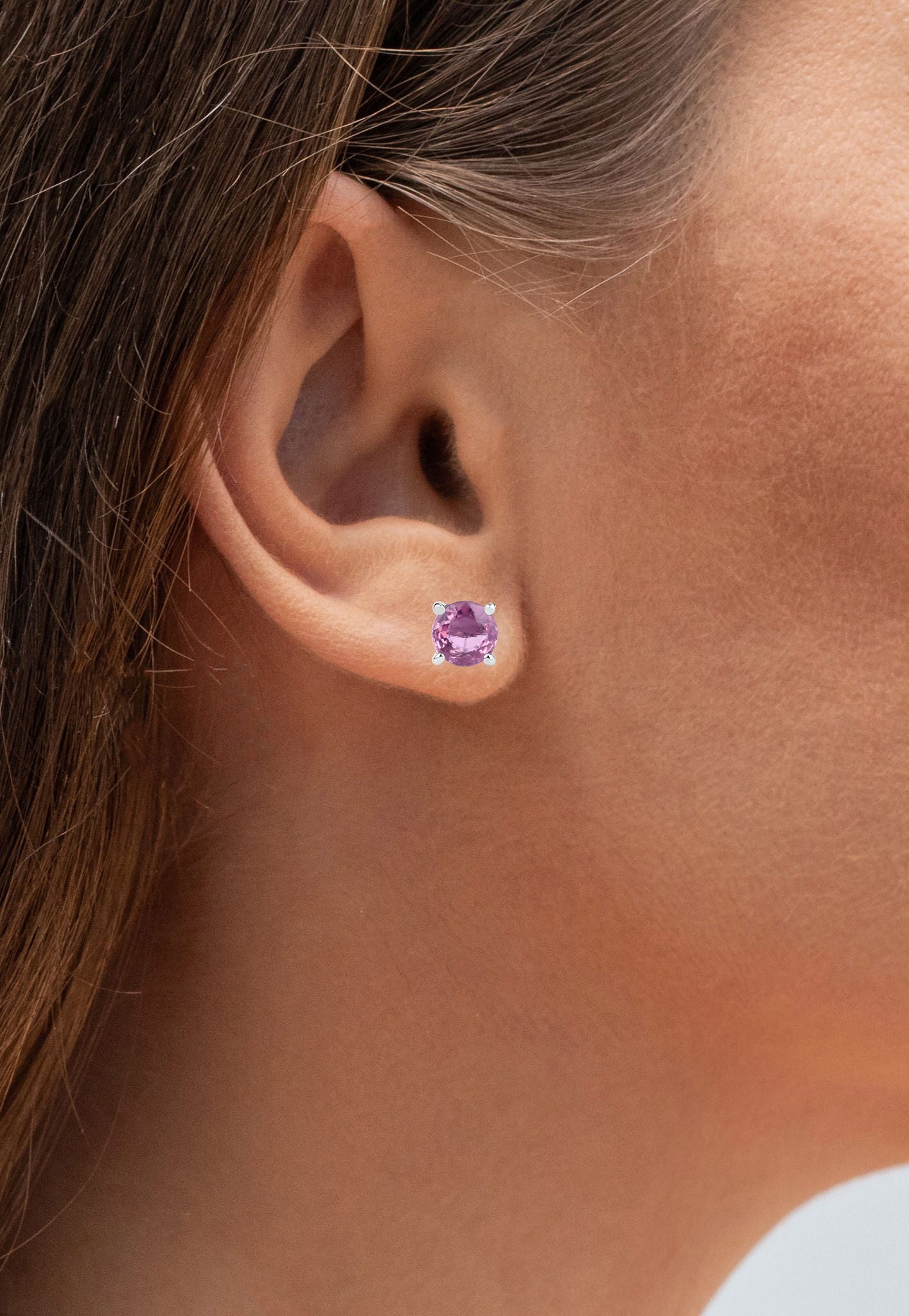 Pink Sapphire Stud Earrings 1.29 Carats 10K White Gold