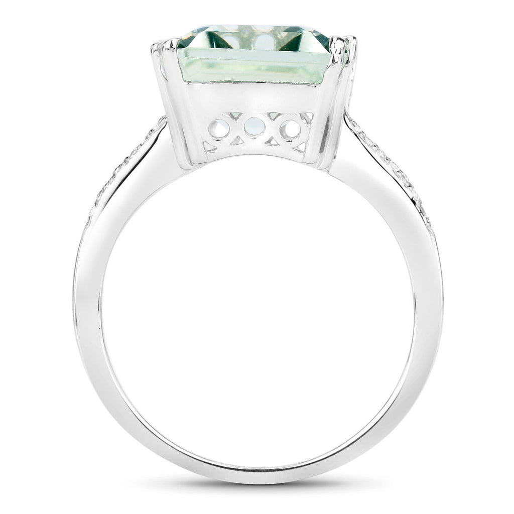 Green Amethyst Ring With White Topaz 10.6 Carats Sterling Silver