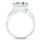 Green Amethyst Ring With White Topaz 10.6 Carats Sterling Silver