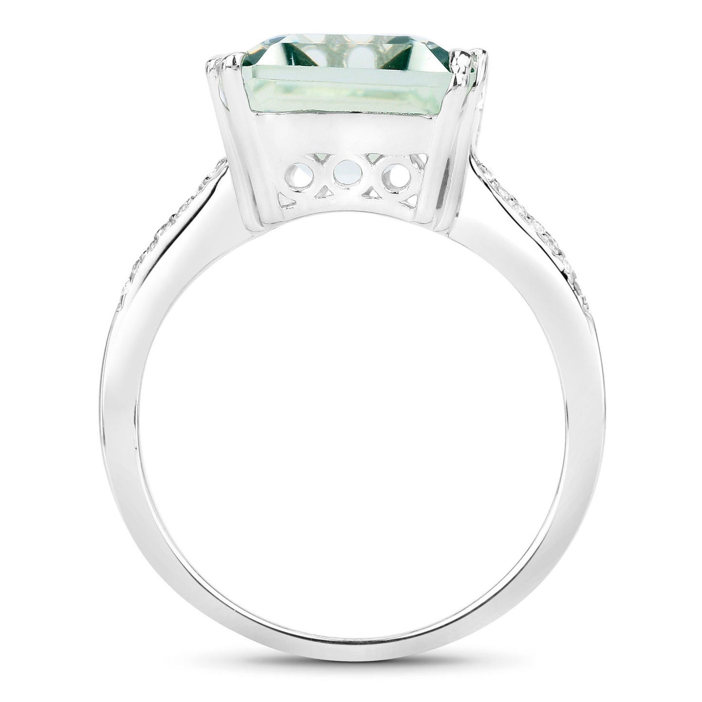 Green Amethyst Ring With White Topaz 10.6 Carats Sterling Silver