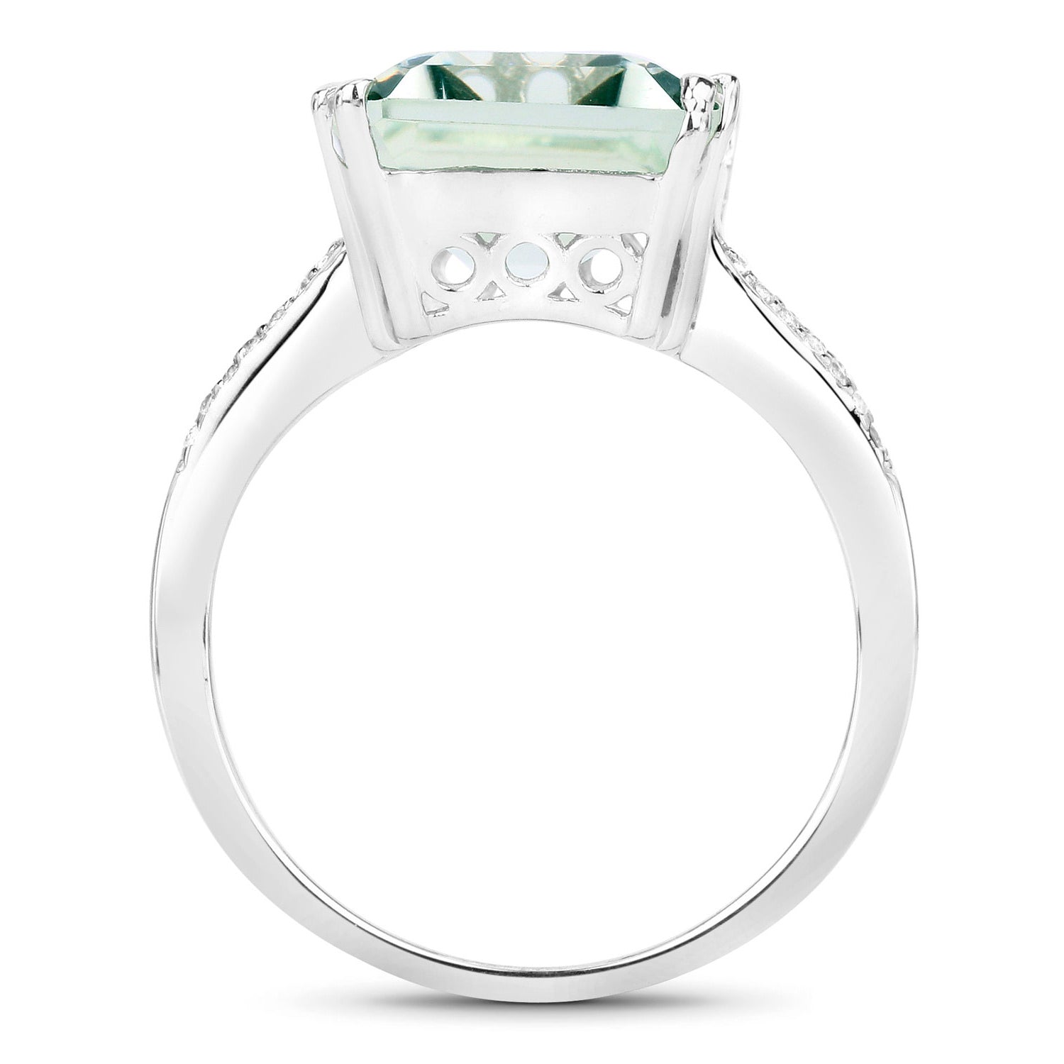 Green Amethyst Ring With White Topaz 10.6 Carats Sterling Silver