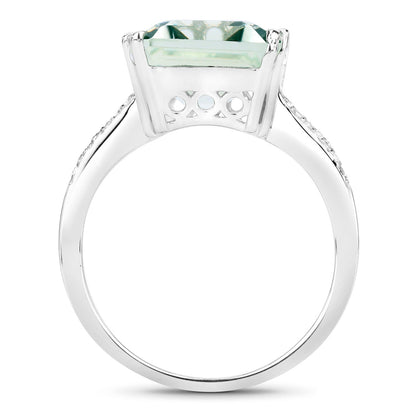 Green Amethyst Ring With White Topaz 10.6 Carats Sterling Silver