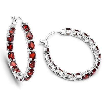 Garnet Hoop Earrings 6 Carats Sterling Silver