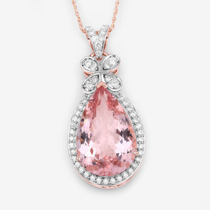 Morganite Pendant Necklace Diamond Setting 8.12 Carats 14K Rose Gold