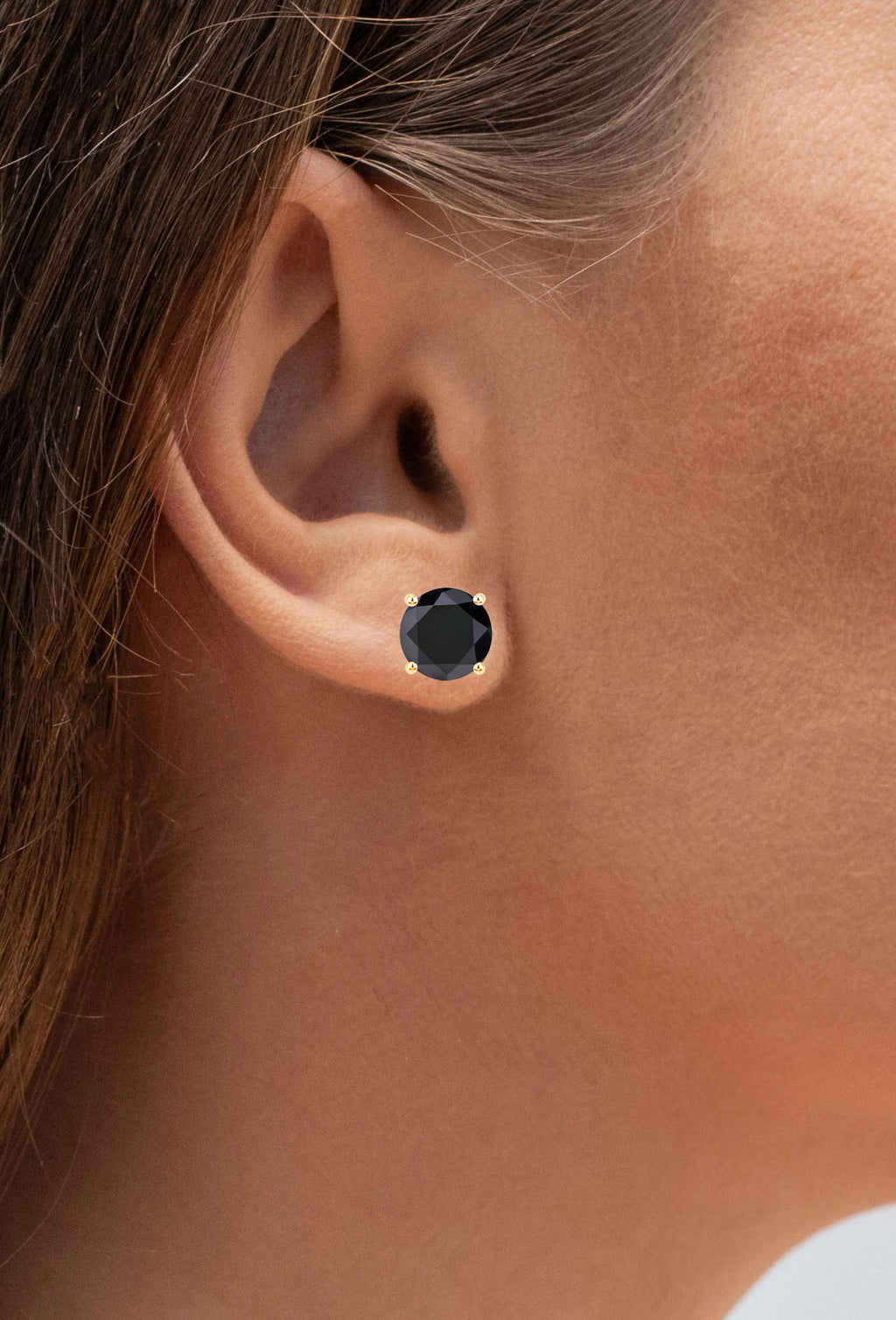 Black Diamond Stud Earrings 4.2 Carats 14K Yellow Gold