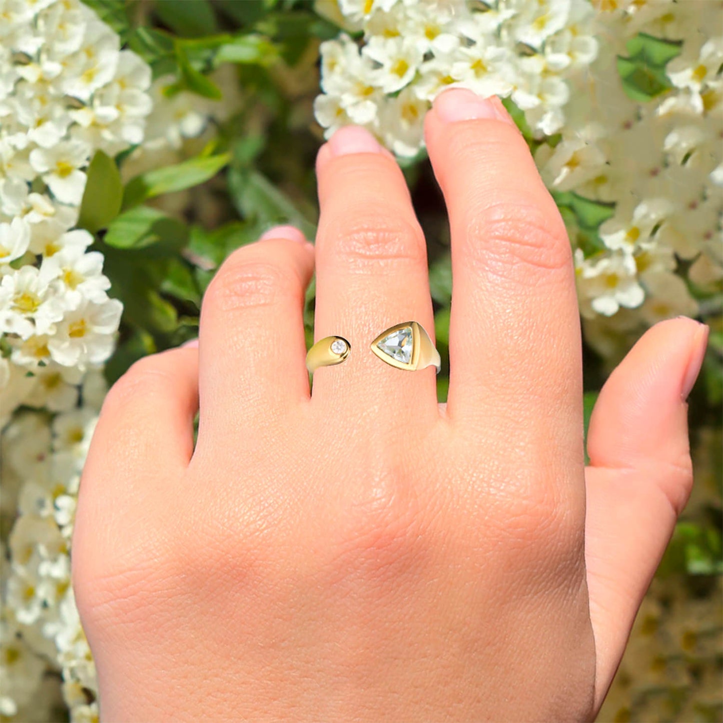 Sky Blue Topaz Ring With White Zircon 0.75 Carats Gold Plated Silver