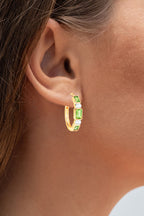 Natural Peridot Hoop Earrings White Topaz 2.44 Carats 14K Gold Plated Silver