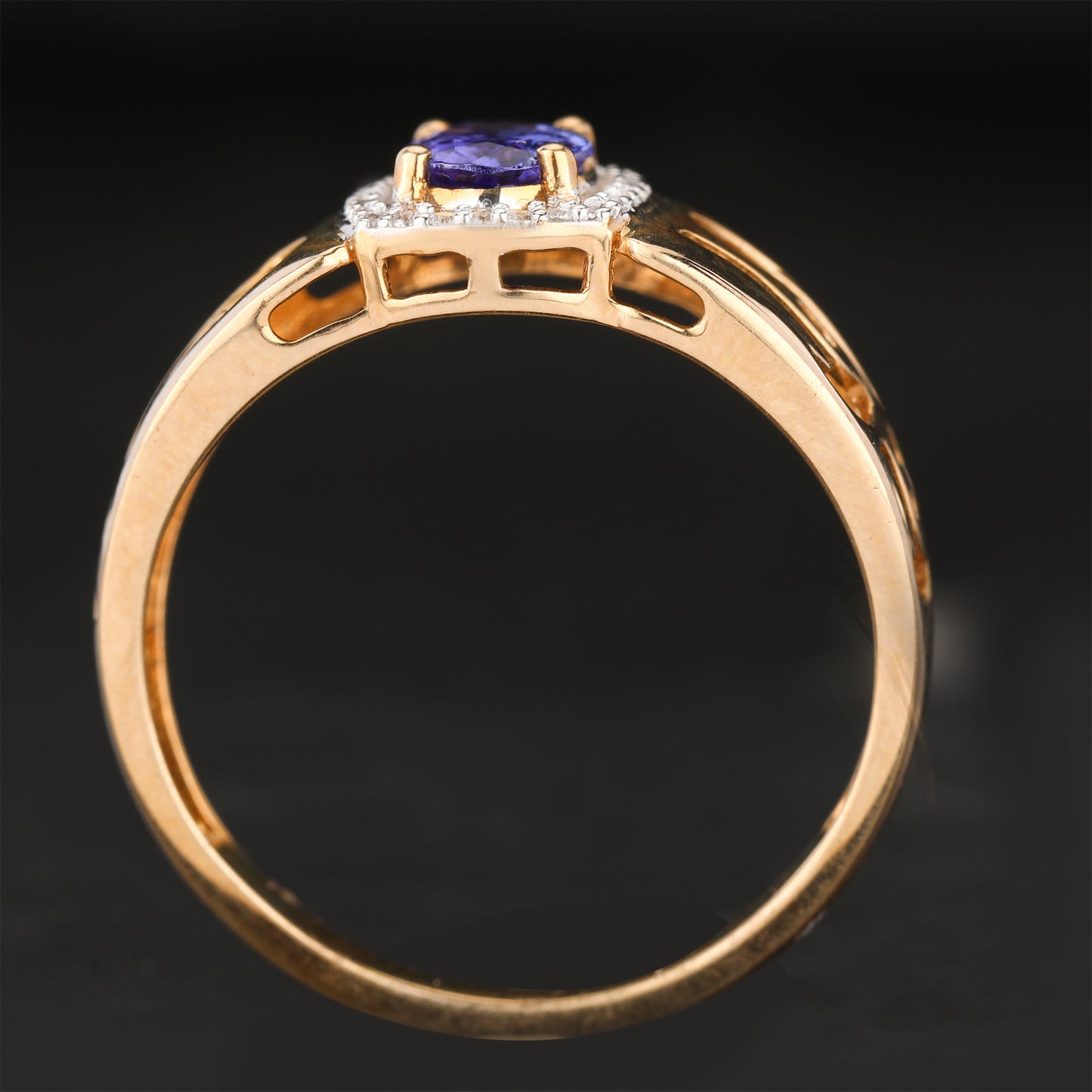 Natural Tanzanite Ring With White Zircon 0.89 Carats 9K Yellow Gold