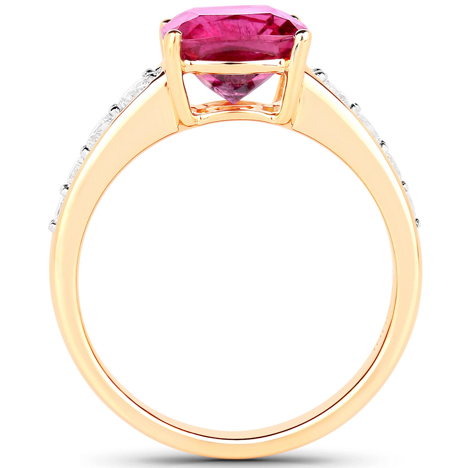 Natural Rubellite Ring With Diamonds 2.6 Carats 14K Yellow Gold