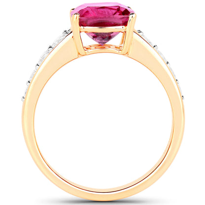 Natural Rubellite Ring With Diamonds 2.6 Carats 14K Yellow Gold