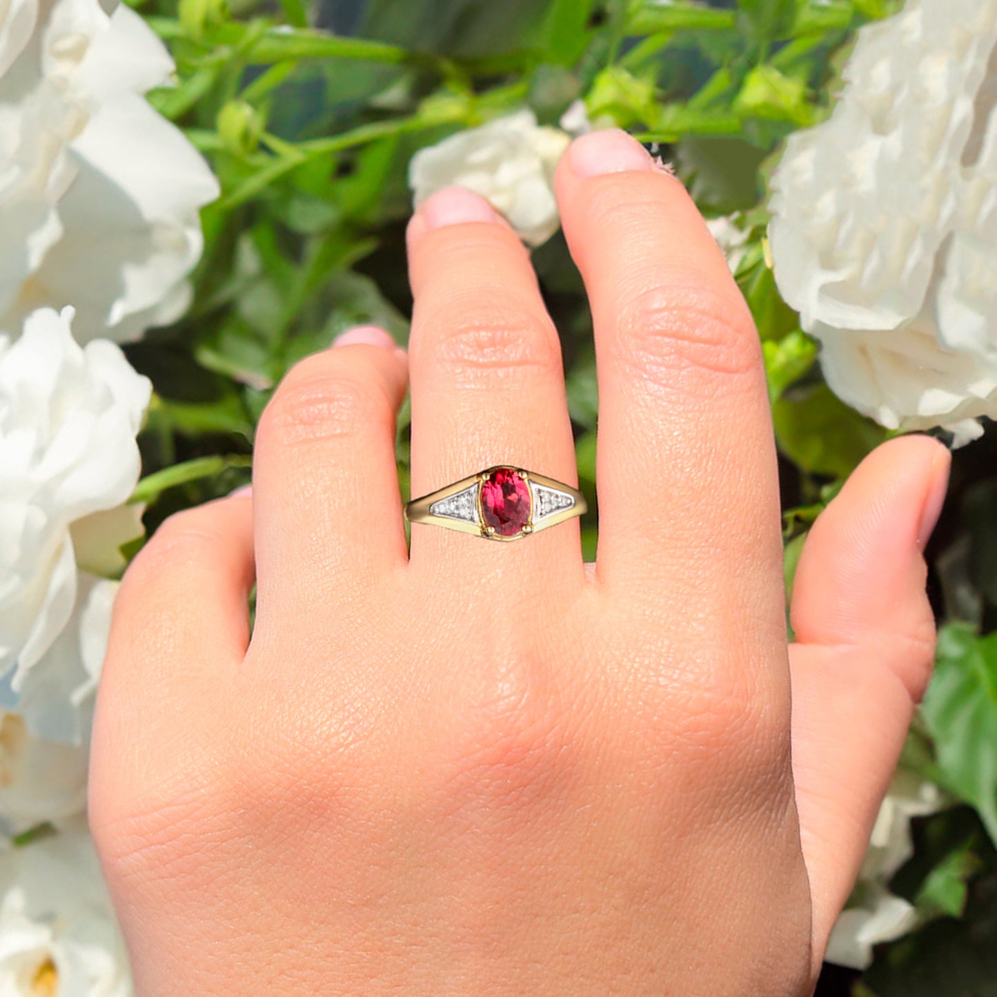 Natural Pink Tourmaline Ring With Diamonds 0.82 Carats 9K Yellow Gold