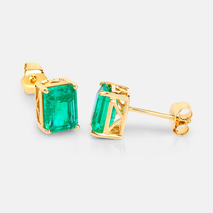 Natural Emerald Stud Earrings 2.74 Carats 14K Yellow Gold