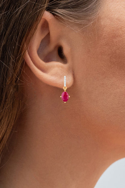 Ruby Dangle Earrings Diamonds 1.74 Carats 10K Yellow Gold
