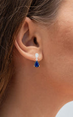 Blue Sapphire Dangle Earrings Diamonds 2.75 Carats 10K White Gold