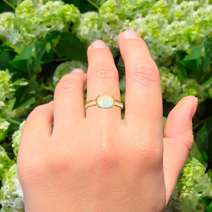 Natural Ethiopian Opal Ring 1 Carat Gold Plated Silver