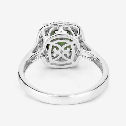 Natural Green Tourmaline Ring With Diamonds 2.6 Carats 14K White Gold