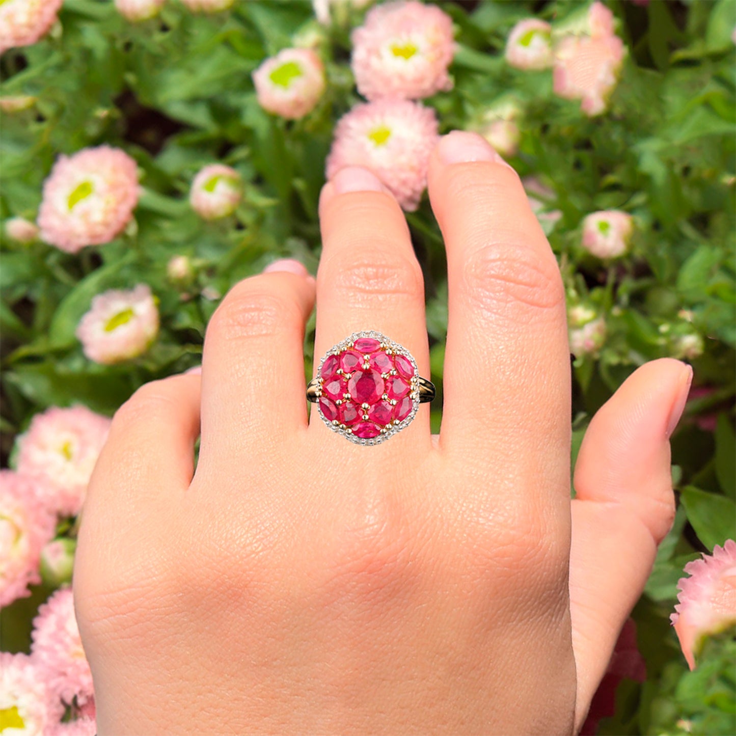 Natural Ruby Ring With White Topaz 4.60 Carats Gold Plated Silver