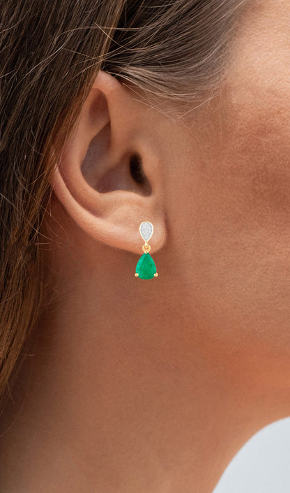 Zambian Emerald Dangle Earrings Diamonds 2.3 Carats 10K Yellow Gold
