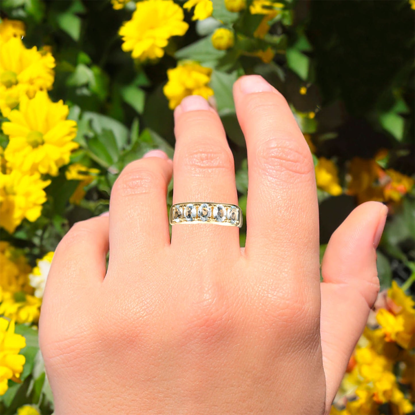 Sky Blue Topaz Ring 1.80 Carats Gold Plated Silver
