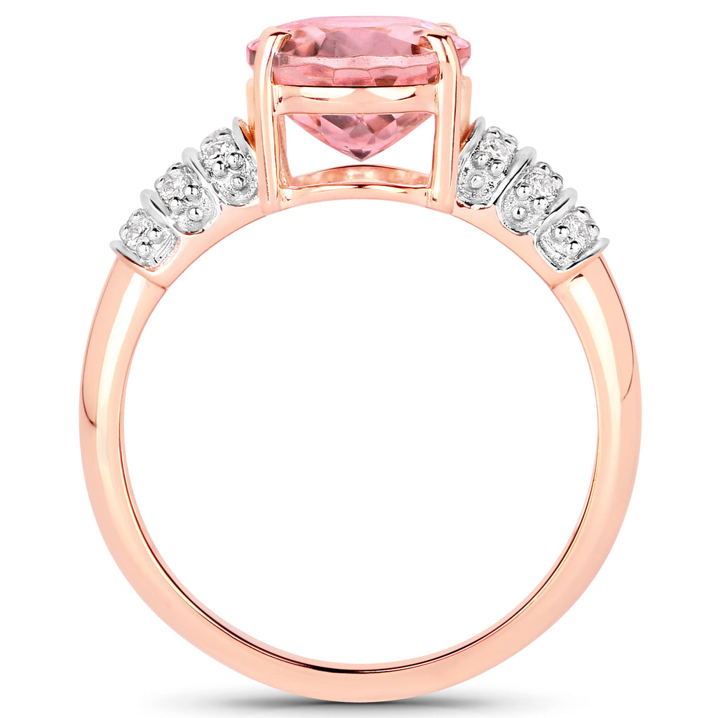 Natural Pink Tourmaline Ring With Diamonds 3.08 Carats 14K Rose Gold