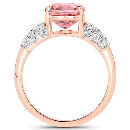 Natural Pink Tourmaline Ring With Diamonds 3.08 Carats 14K Rose Gold
