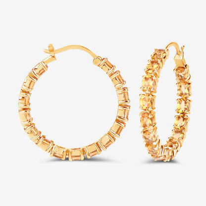 Citrine Hoop Earrings 4.78 Carats Gold Plated Silver